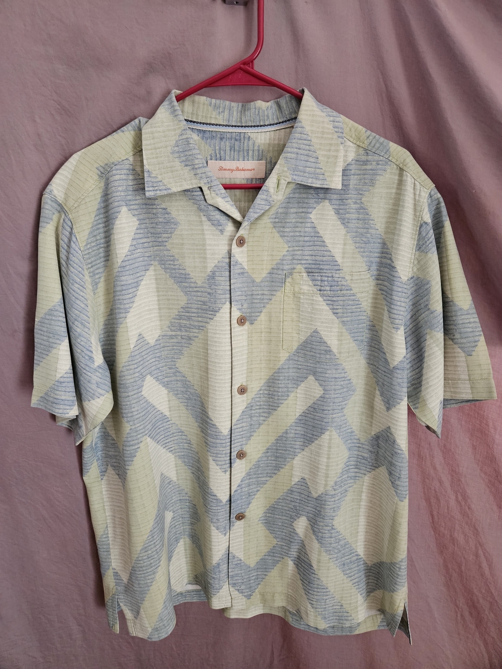 Tommy Bahama Light Blue & Cream Geometric Short Sleeve Camp Shirt